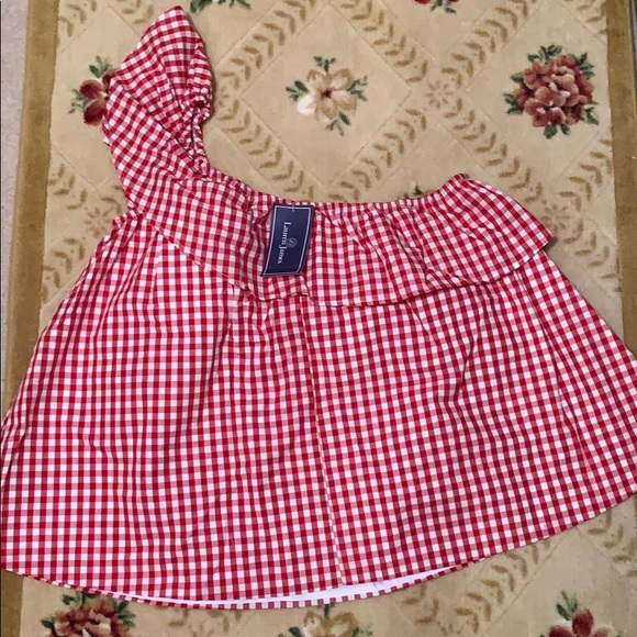 NWT Lauren James Gingham Plaid One Shoulder Top - Picture 3 of 3